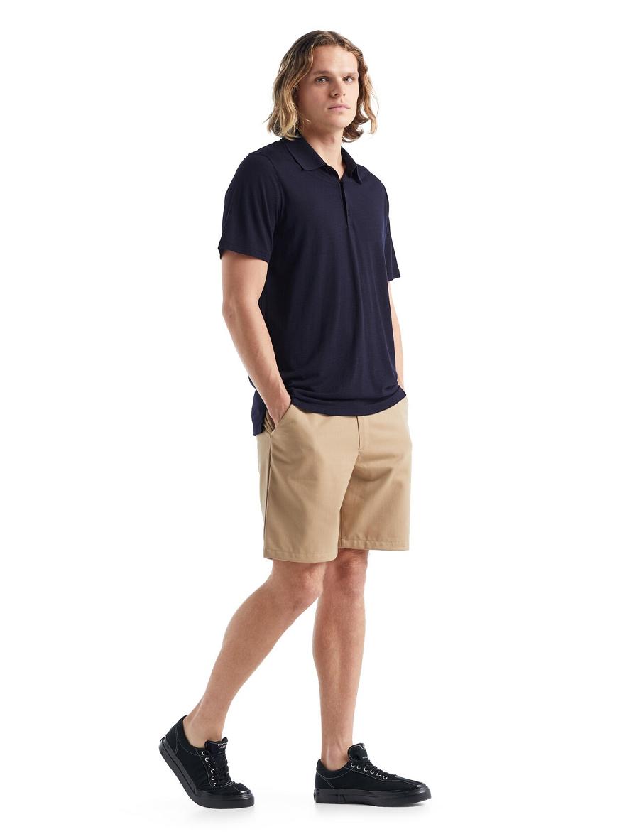 Midnight Navy Men's Icebreaker Merino Tech Lite II Short Sleeve Polo T Shirts | USA 1160MQZA